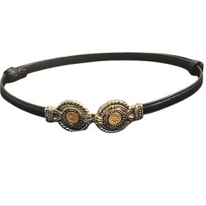 Chicos Genuine Leather Black Adjustable Gold and Silver Medallion Metal Buckle